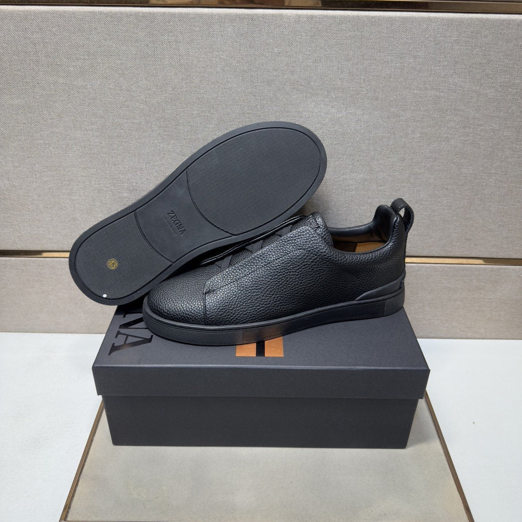 Zegna Black Textured Slip-On Sneakers — detail