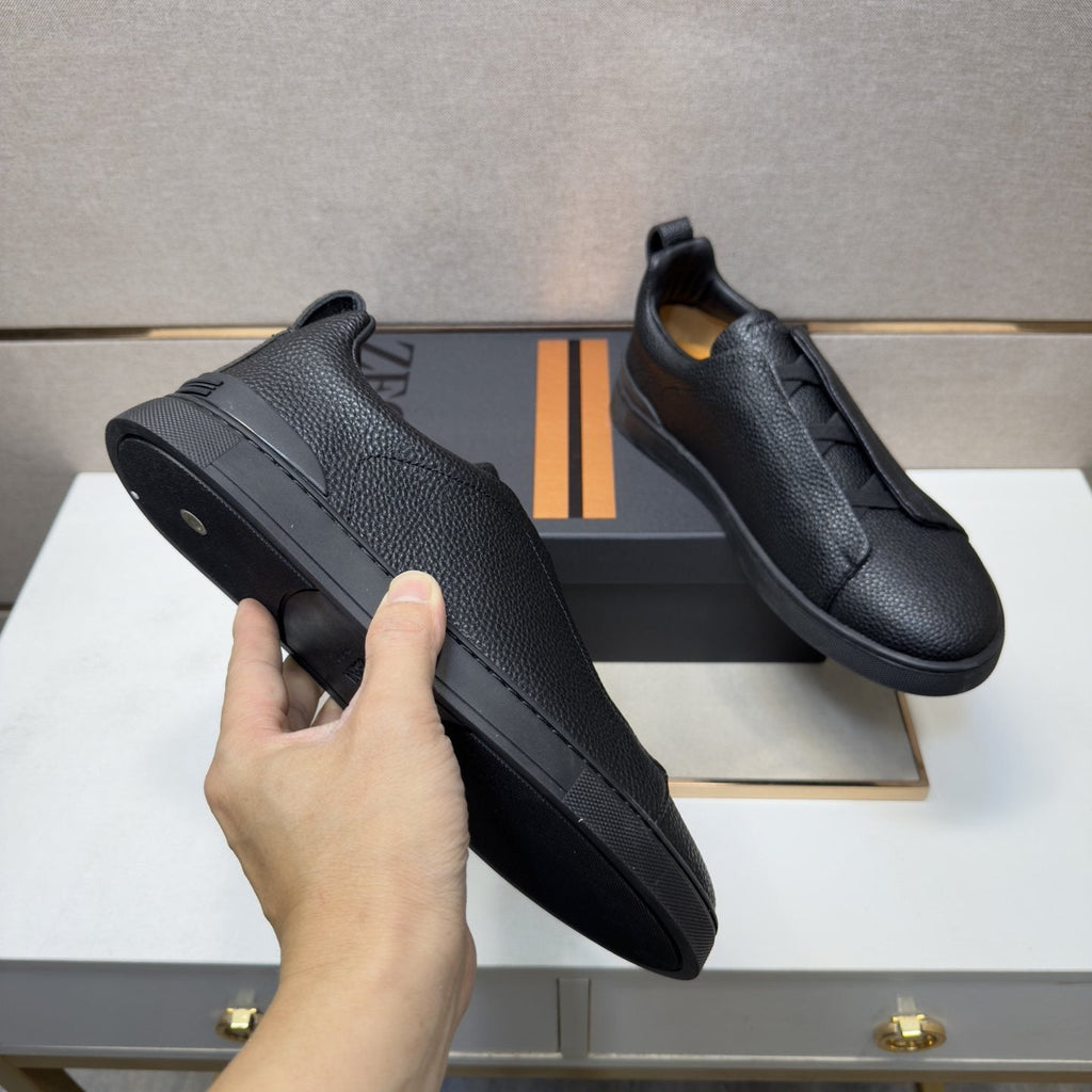 Zegna Black Textured Slip-On Sneakers — model