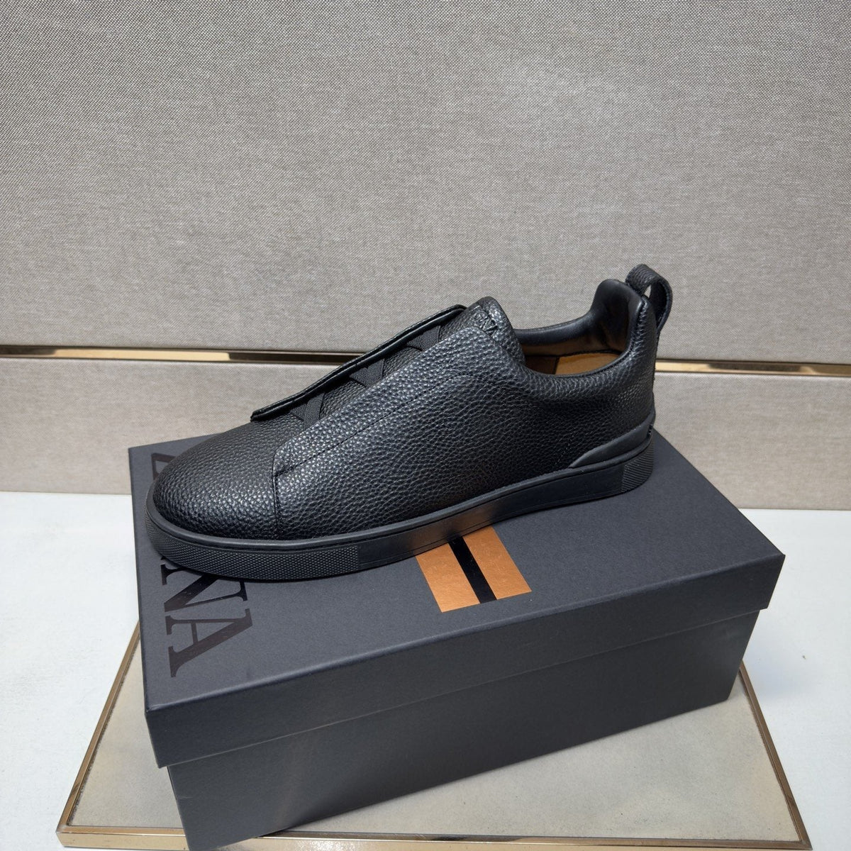 Zegna Black Textured Slip-On Sneakers — side