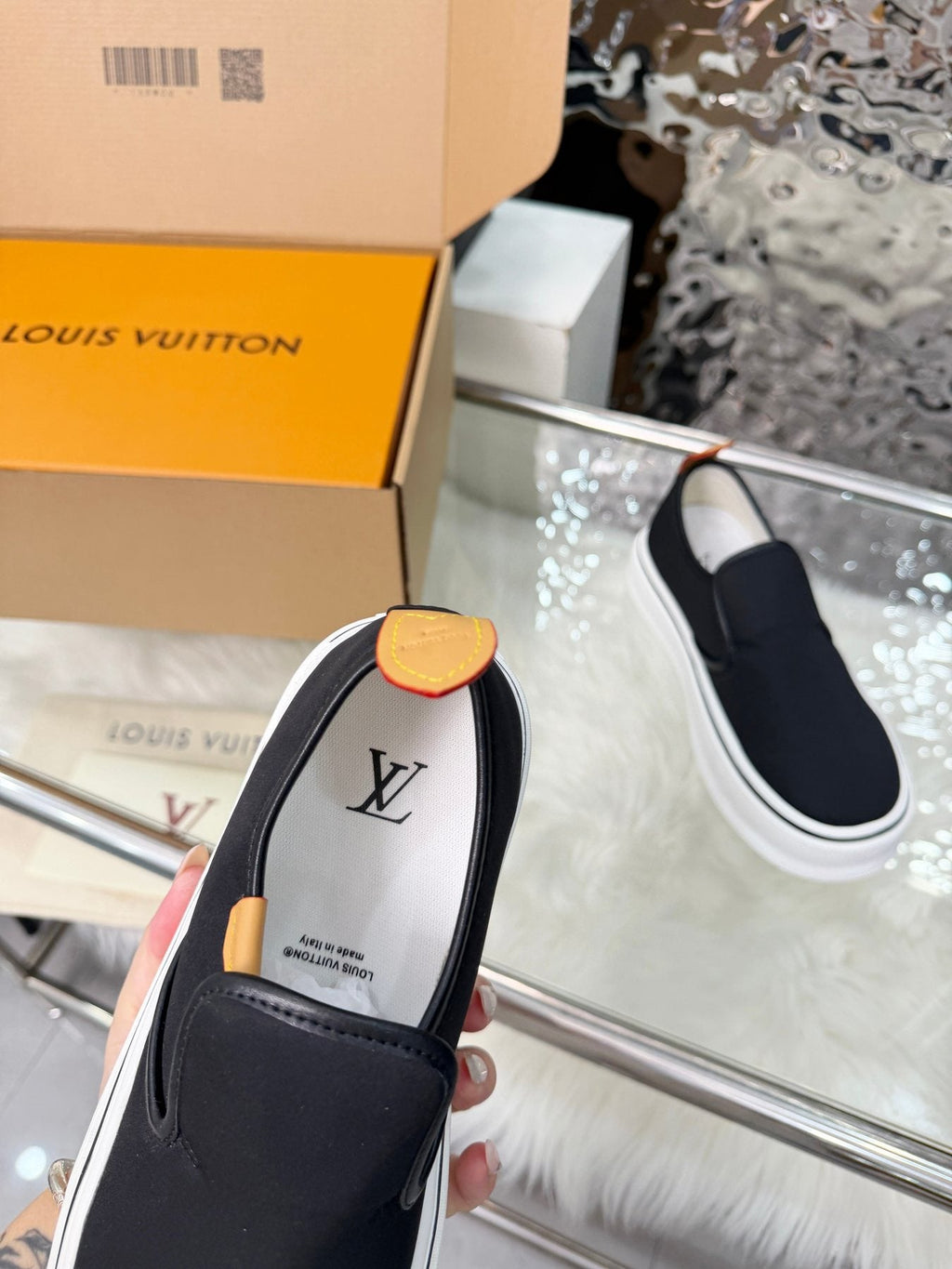 Louis Vuitton Black Slip-On Sneakers — detail