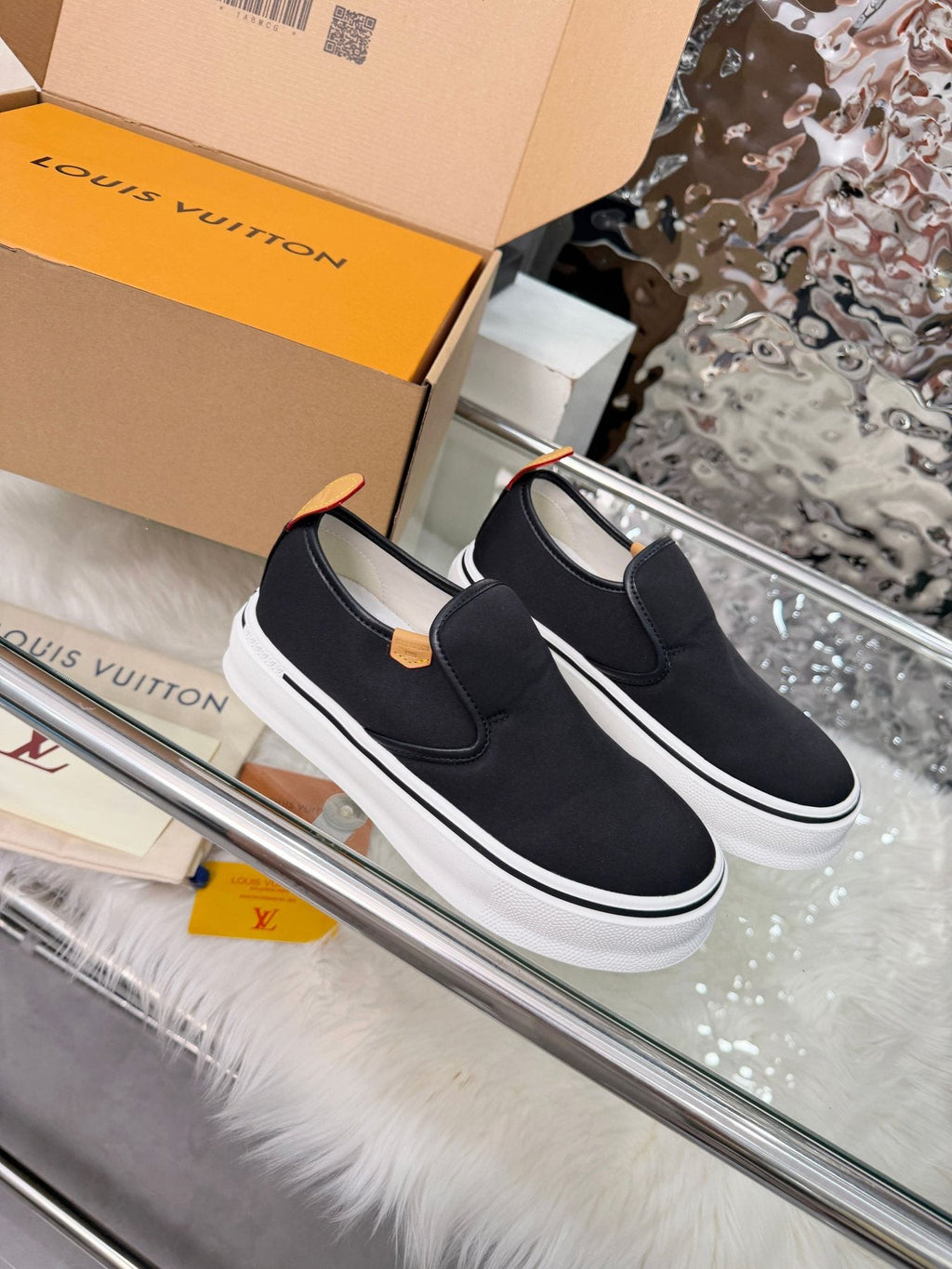 Louis Vuitton Black Slip-On Sneakers — front