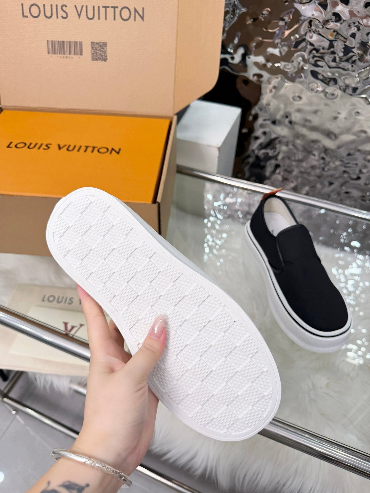 Louis Vuitton Black Slip-On Sneakers — detail