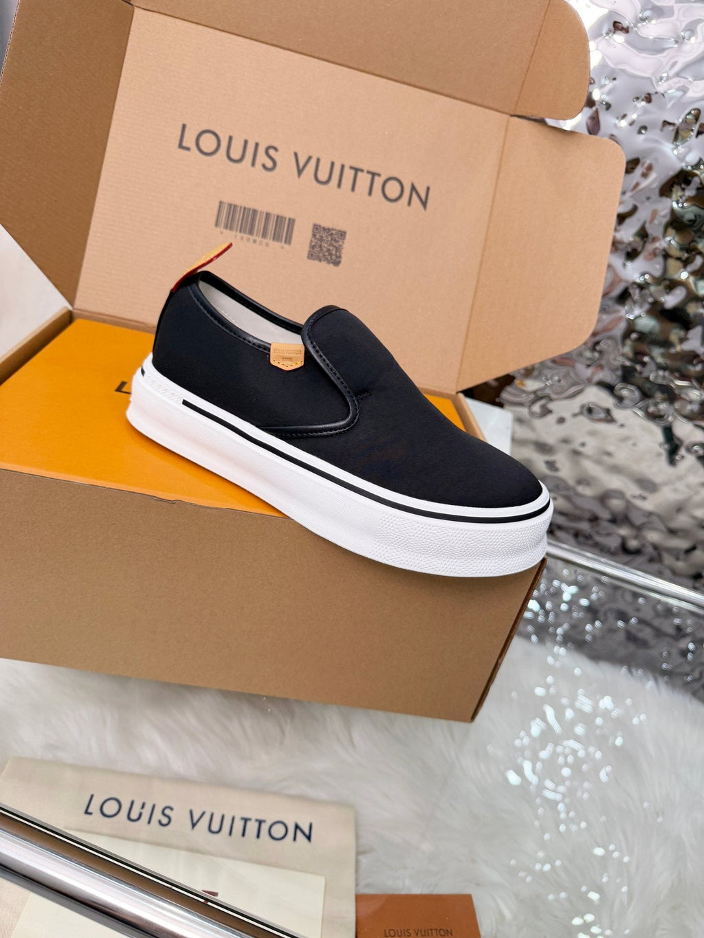 Louis Vuitton Black Slip-On Sneakers — front