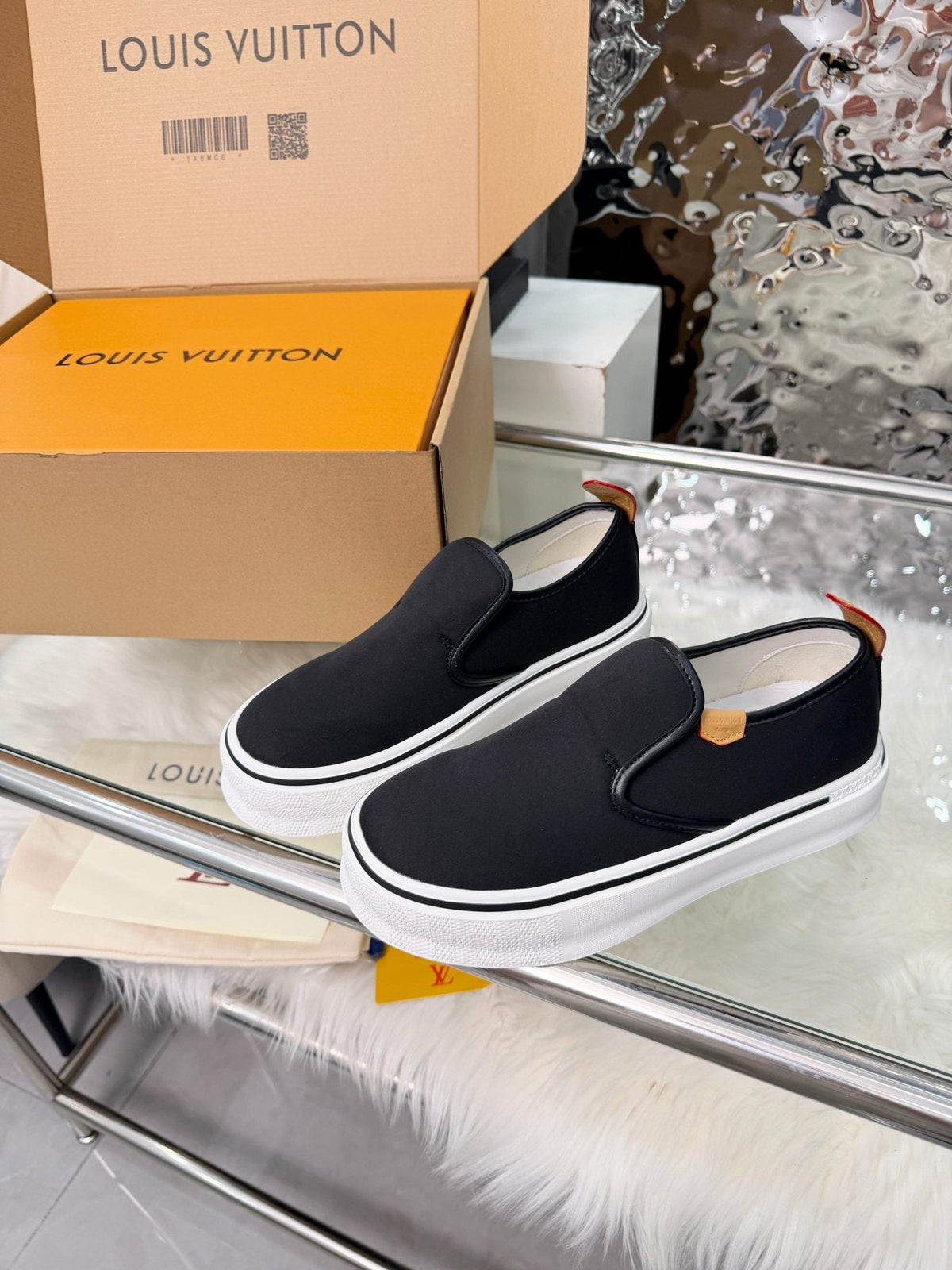 Louis Vuitton Black Slip-On Sneakers — side