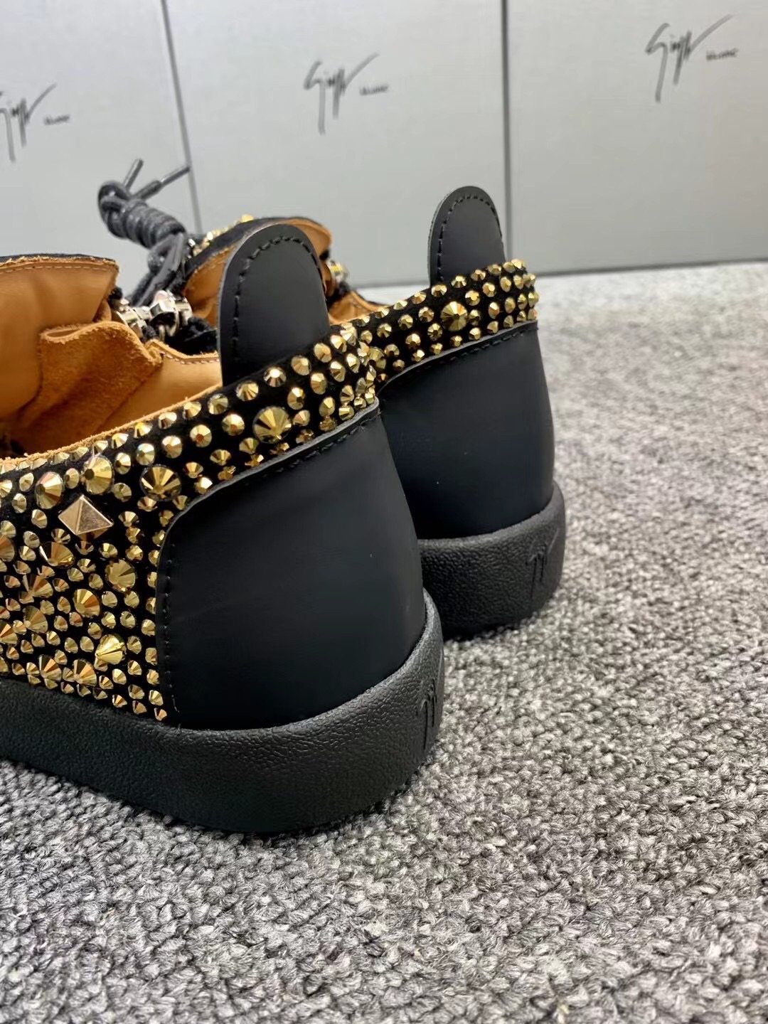 Giuseppe Zanotti Black Gold Stud Sneakers — back