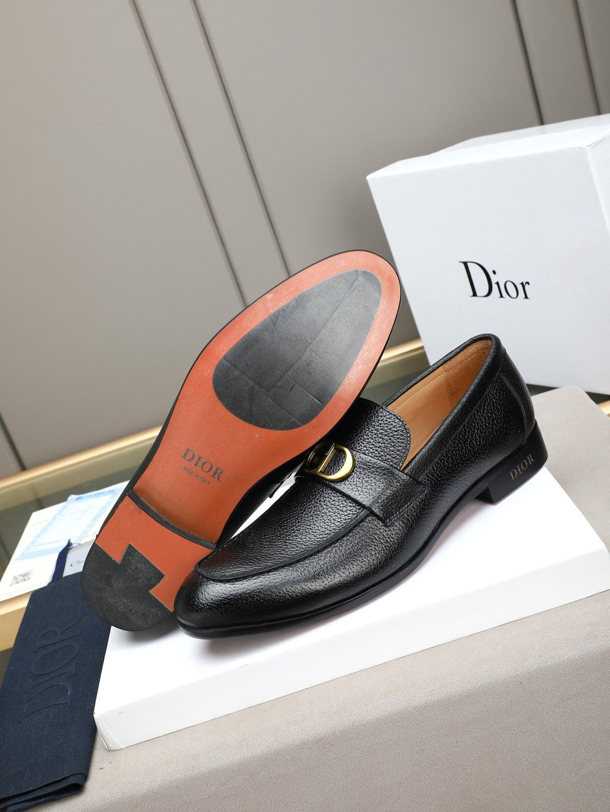 Dior Black Buckle Loafers — side
