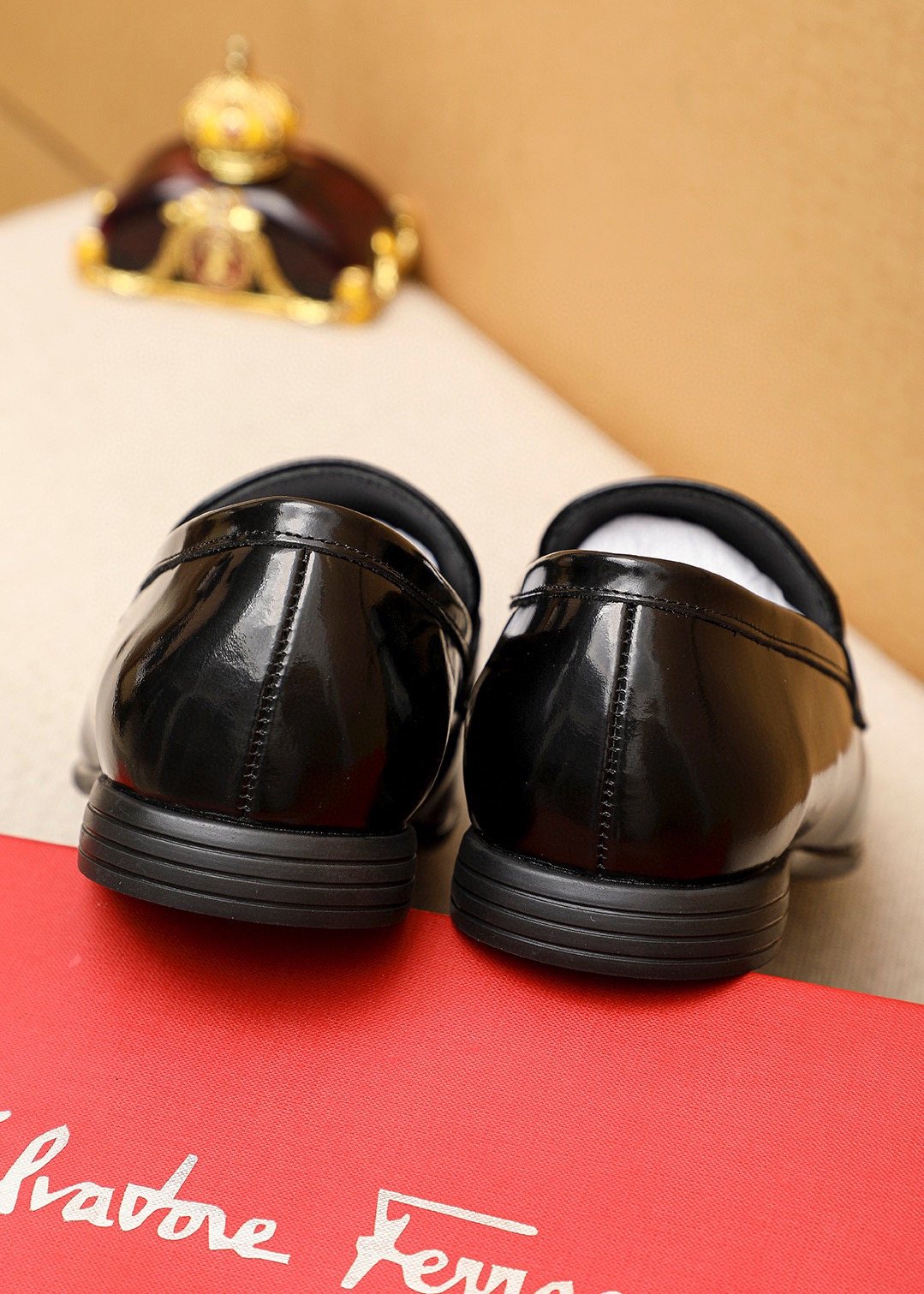 Ferragamo Black Embossed Buckle Loafers — back