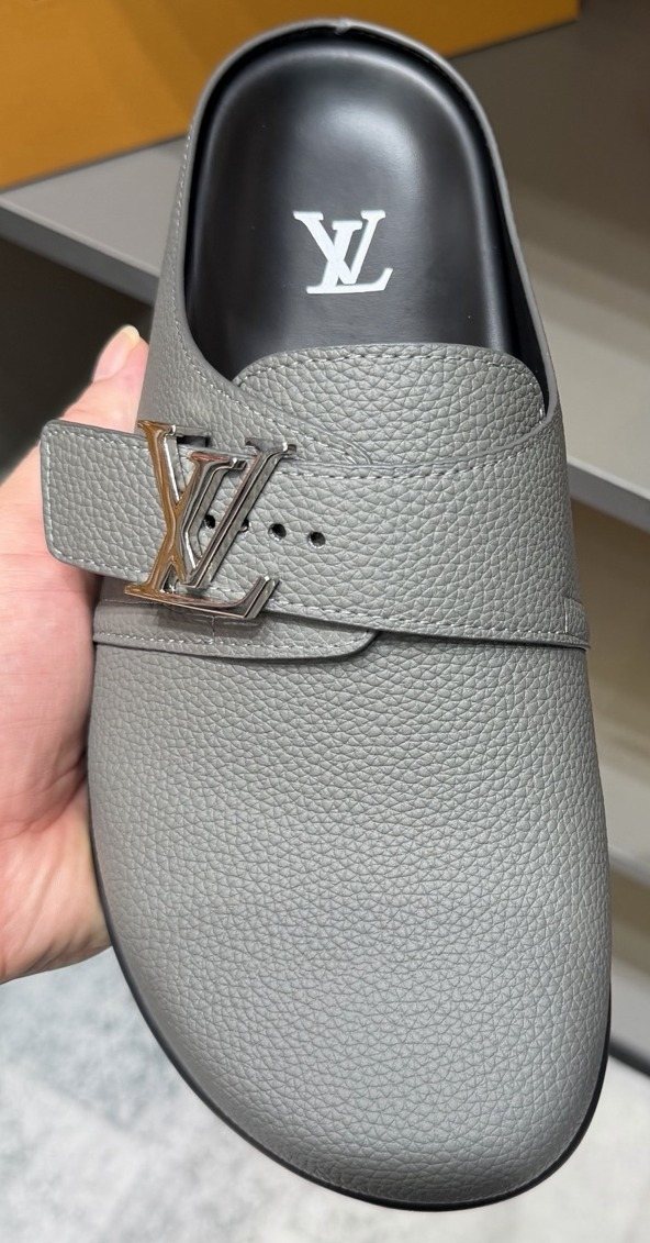 Louis Vuitton Light Gray Monogram Slip-On Sandals — front