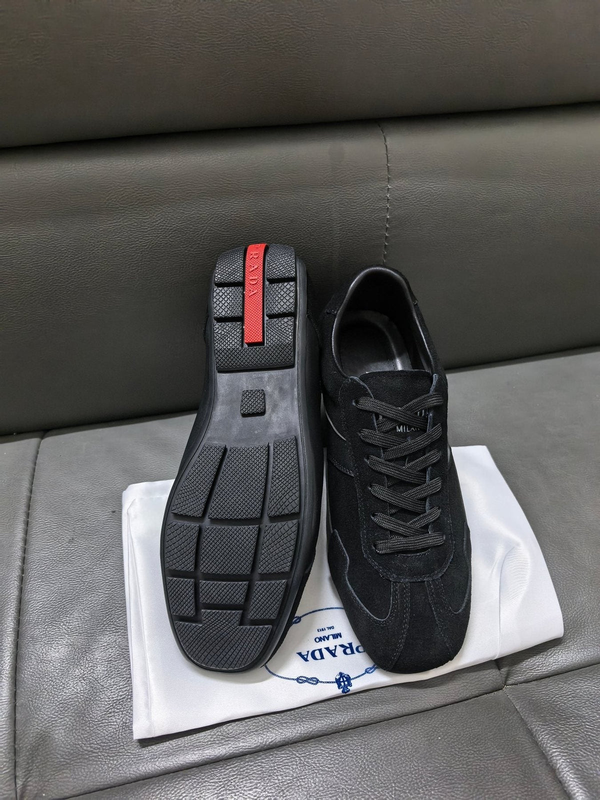 Prada Black Paneled Low-Top Sneakers — side