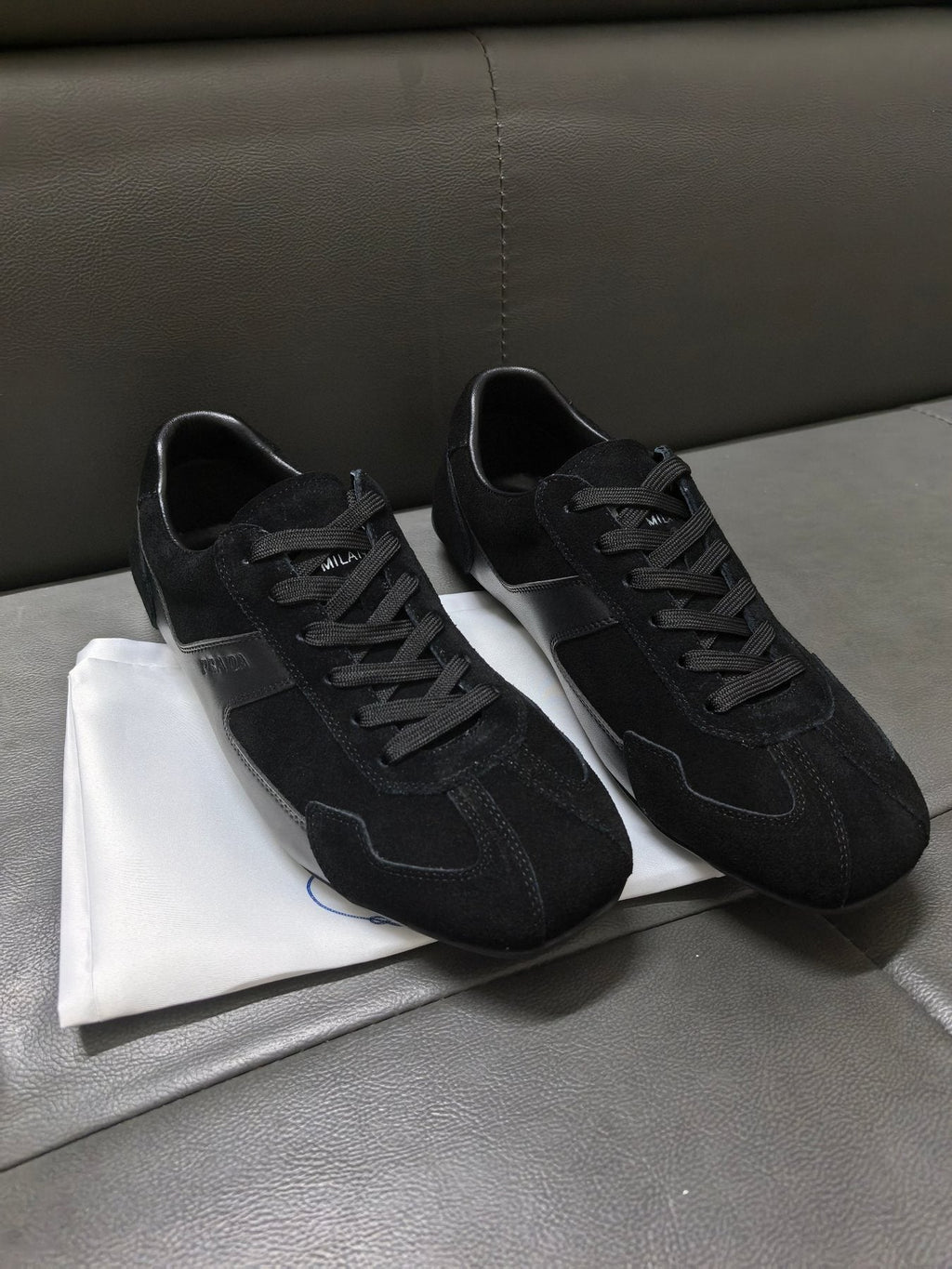 Prada Black Paneled Low-Top Sneakers — front