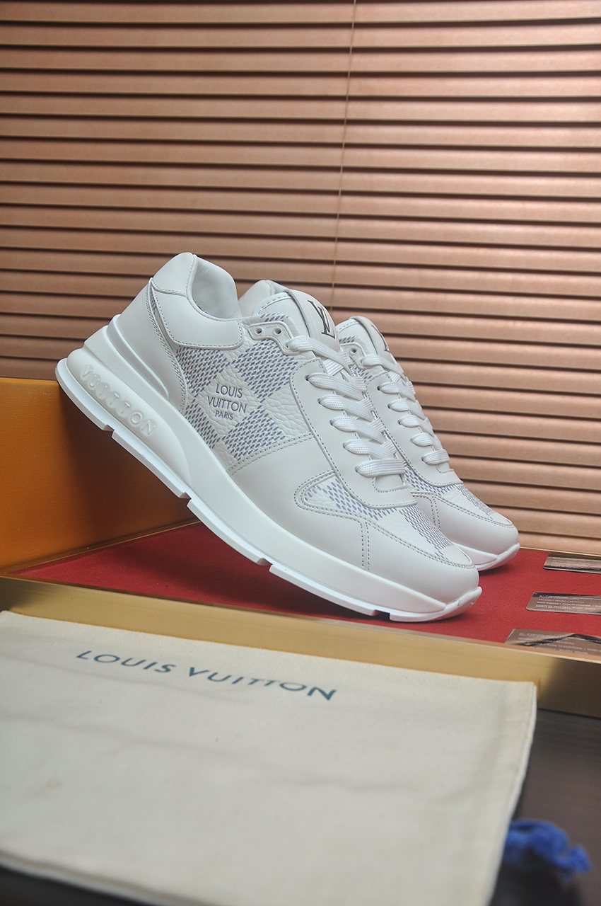 Louis Vuitton White and Light Gray Low-Top Sneakers — front