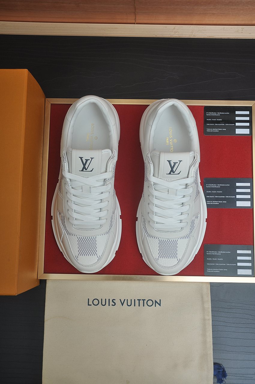 Louis Vuitton White and Light Gray Low-Top Sneakers — front