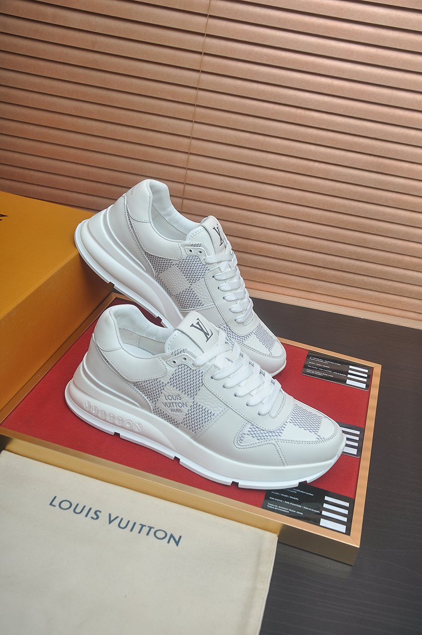 Louis Vuitton White and Light Gray Low-Top Sneakers — front