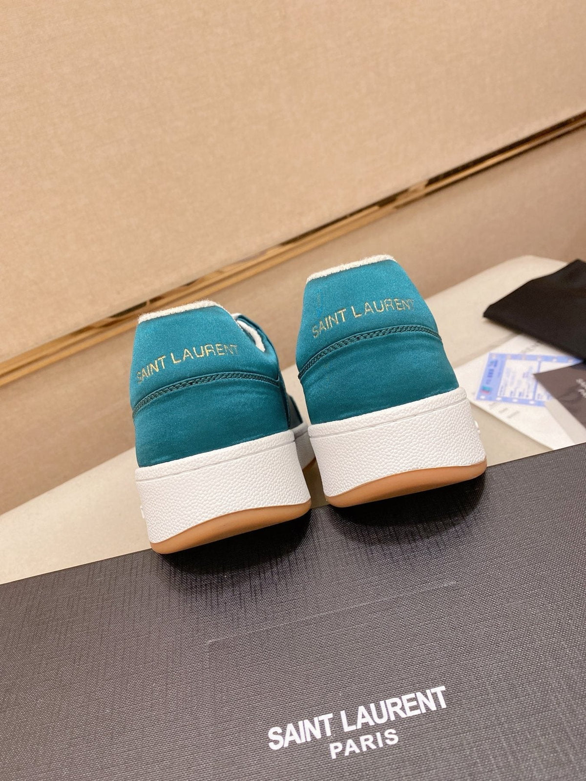 Saint Laurent Teal Blue Perforated Low-Top Sneakers — back