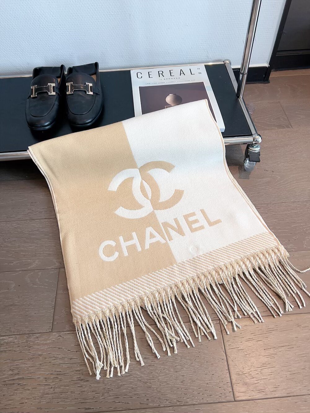 Chanel Logo Panel Fringed Scarf — hero