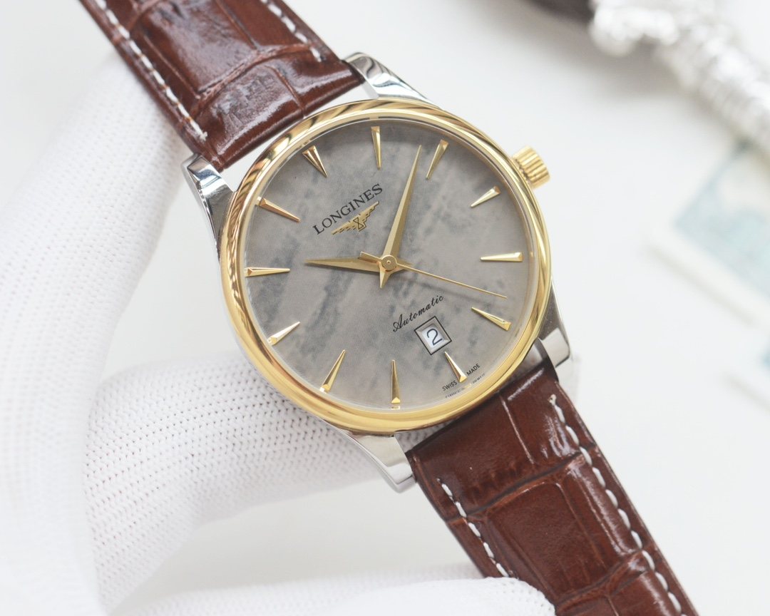 Longines Brown Gold Leather Strap Watch — hero