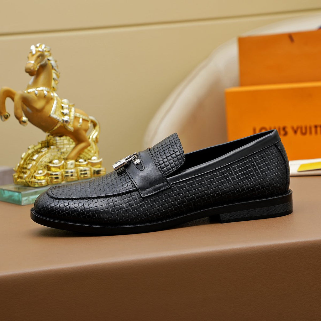 Louis Vuitton Black Textured Loafers — side