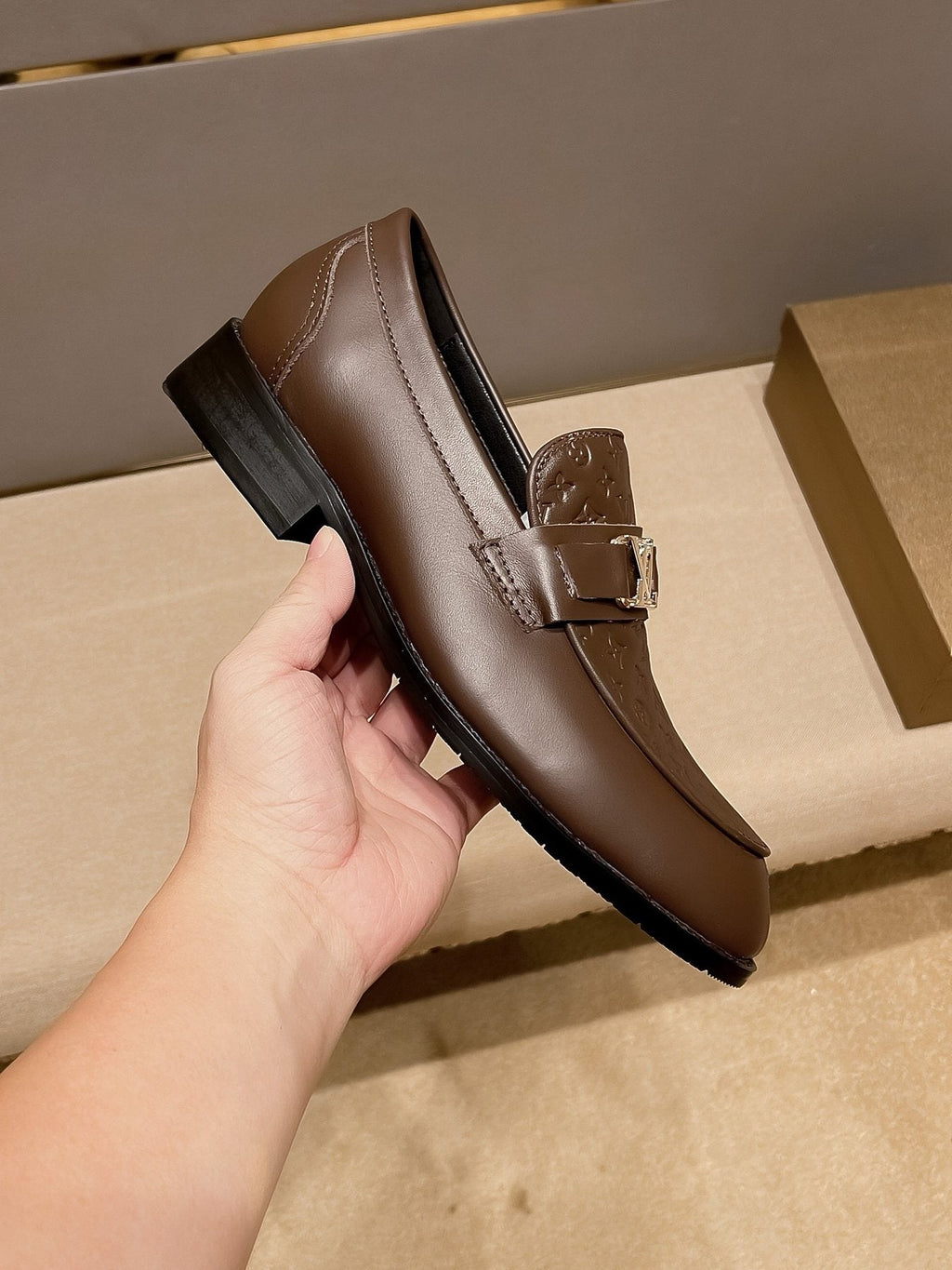 Louis Vuitton Brown Buckle Slip-On Dress Shoes — side