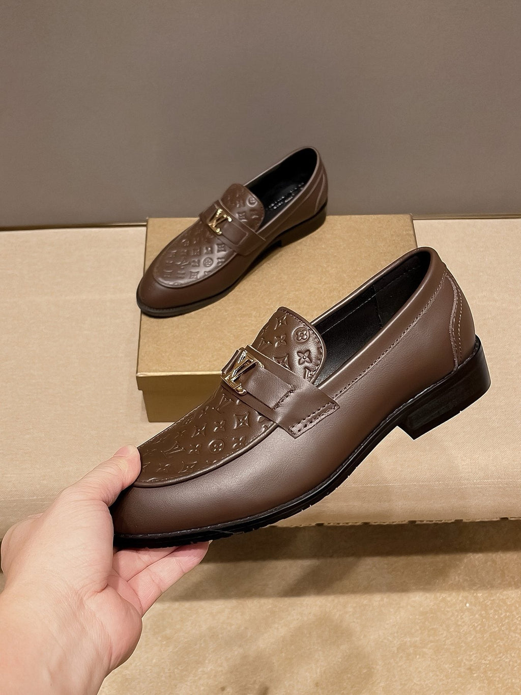 Louis Vuitton Brown Buckle Slip-On Dress Shoes — side