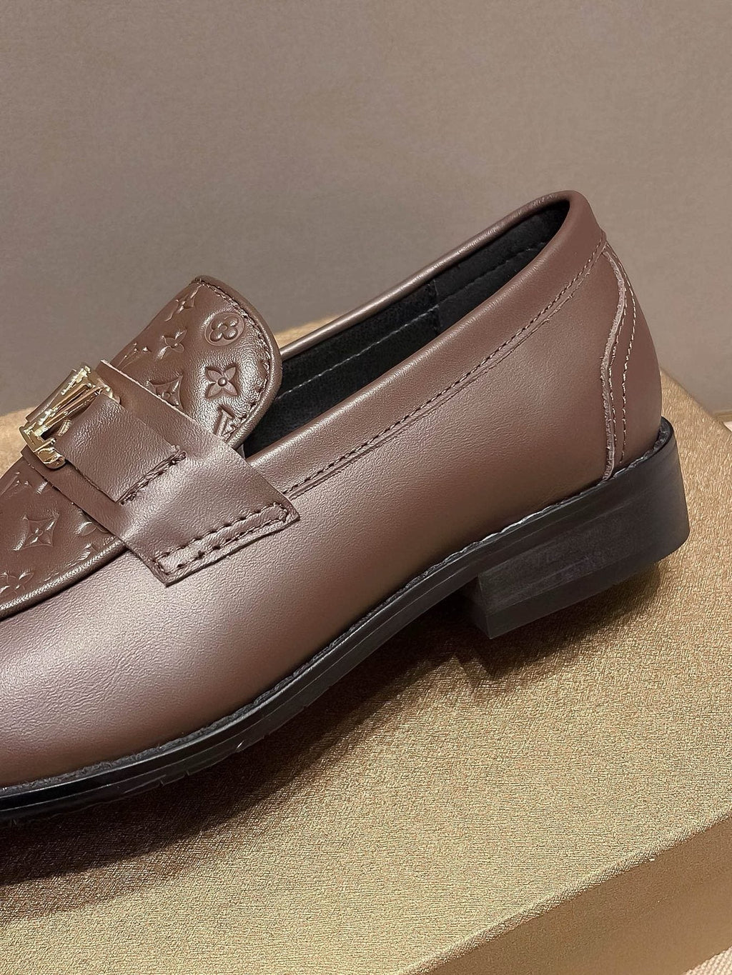 Louis Vuitton Brown Buckle Slip-On Dress Shoes — detail