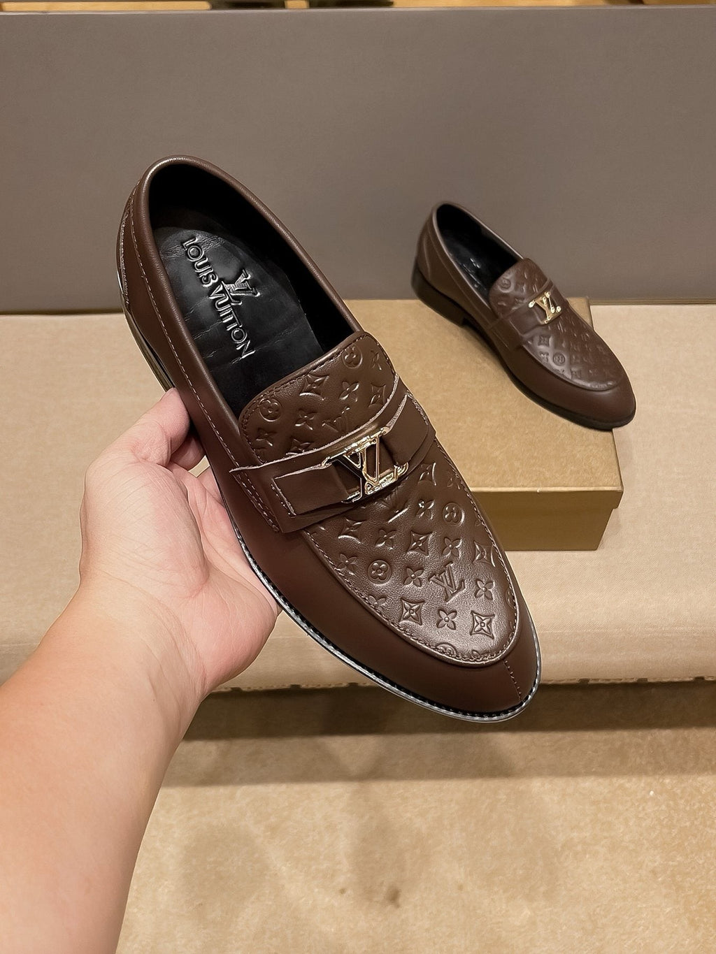 Louis Vuitton Brown Buckle Slip-On Dress Shoes — front