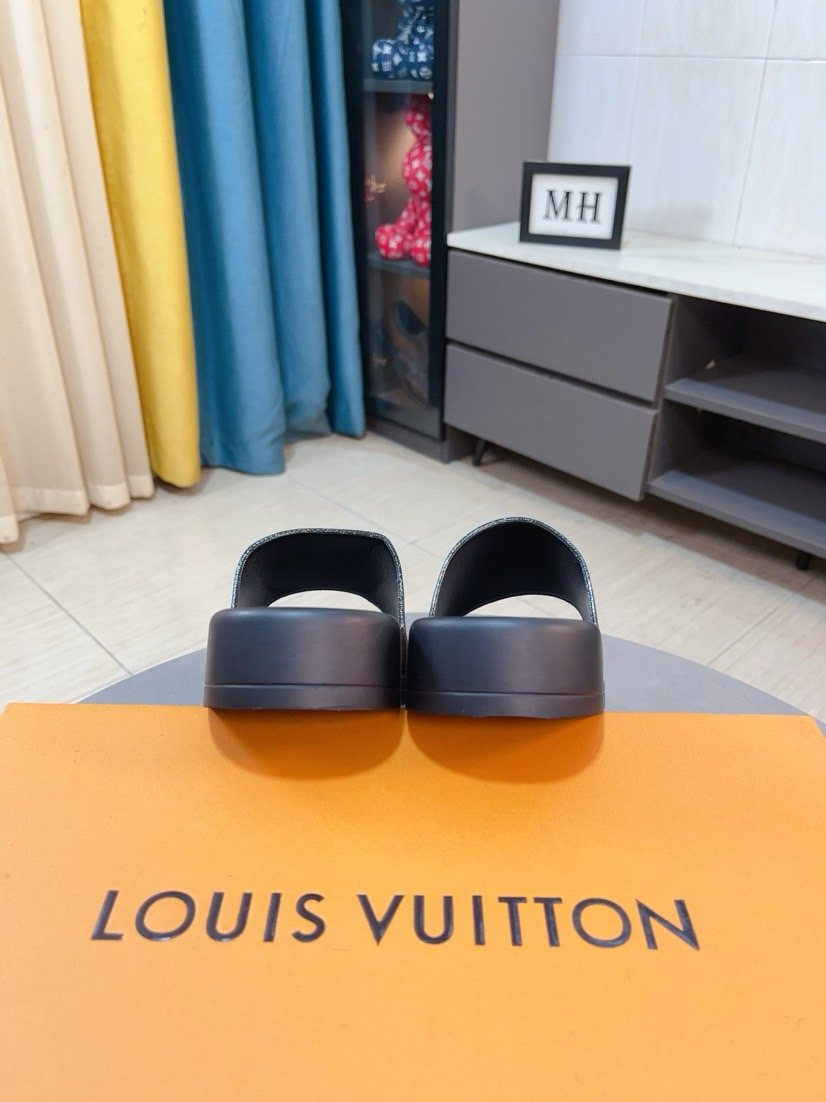 Louis Vuitton Brown Floral Print Slide Sandals — back