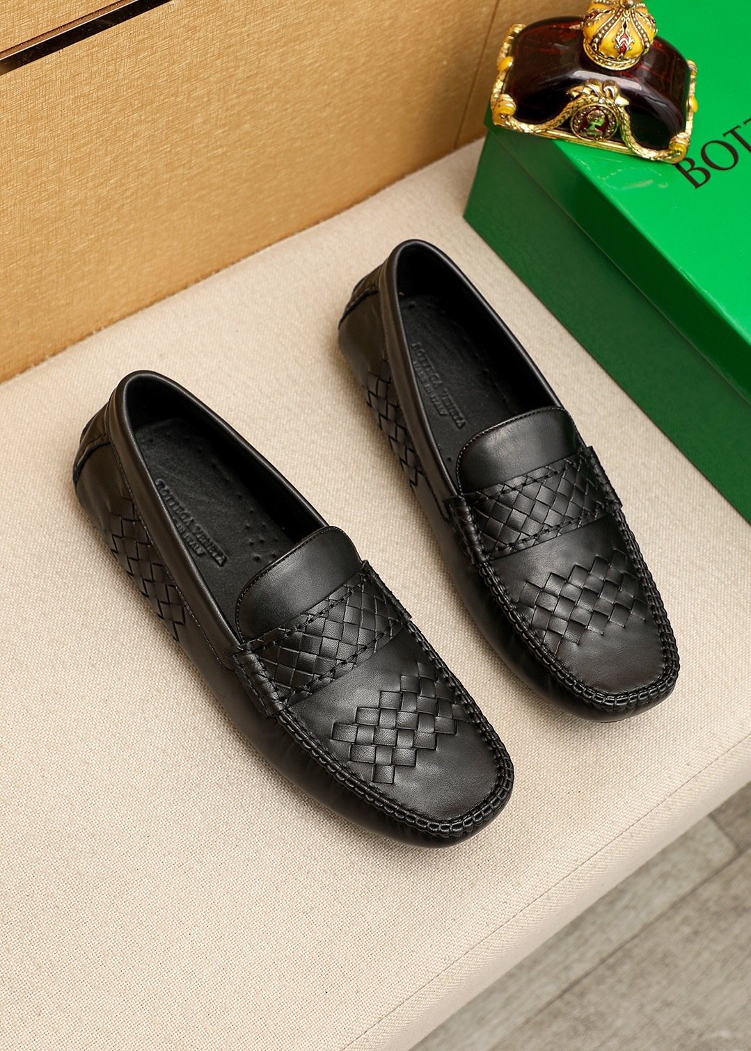Bottega Veneta Black Woven Loafers — hero