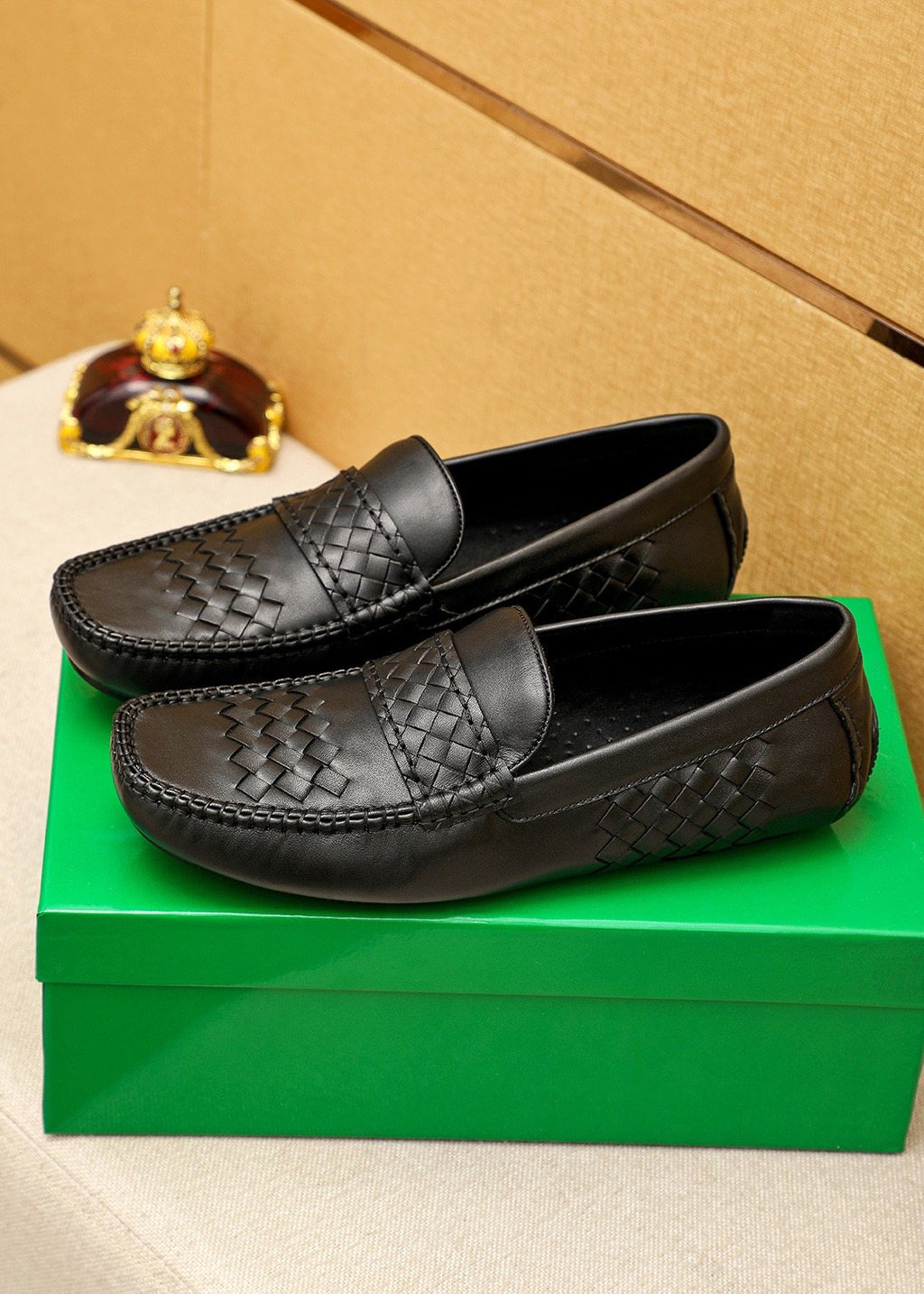 Bottega Veneta Black Woven Loafers — front