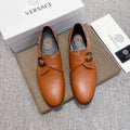 Versace Tan Brown Metal Detail Slip-On Shoes — hero