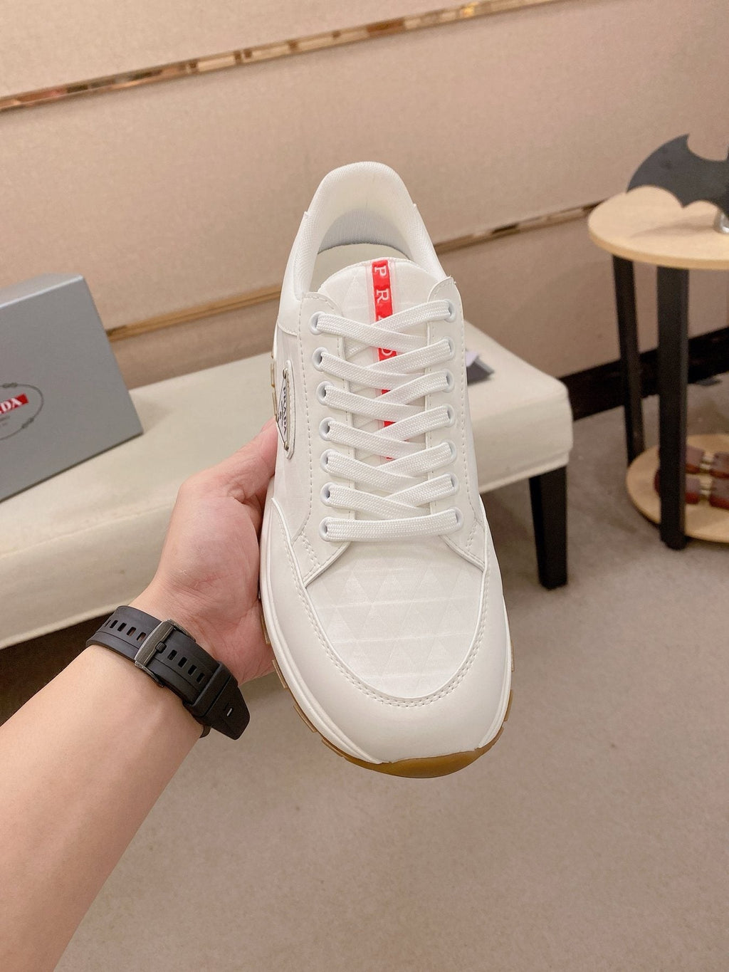 Prada White Gum Sole Sneakers — front