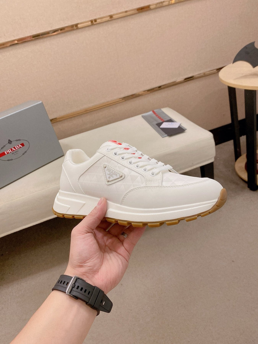 Prada White Gum Sole Sneakers — side