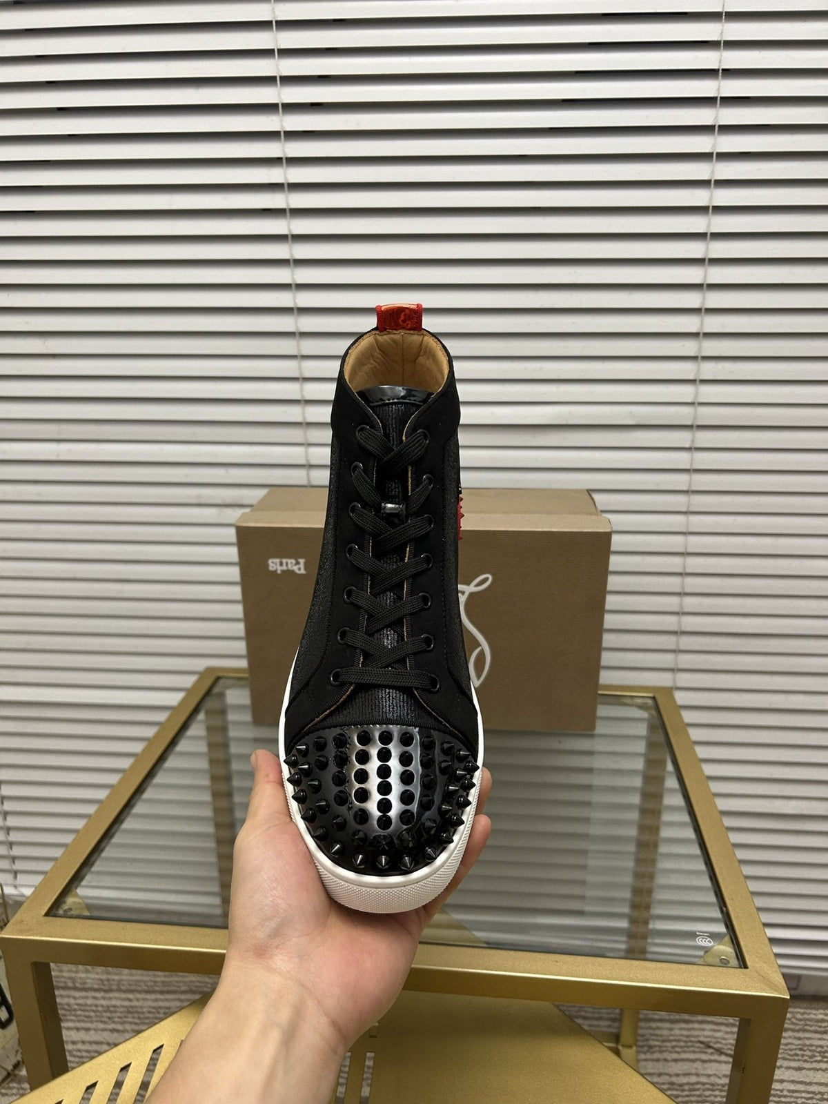 Christian Louboutin Perforated Toe High-Top Sneakers — front