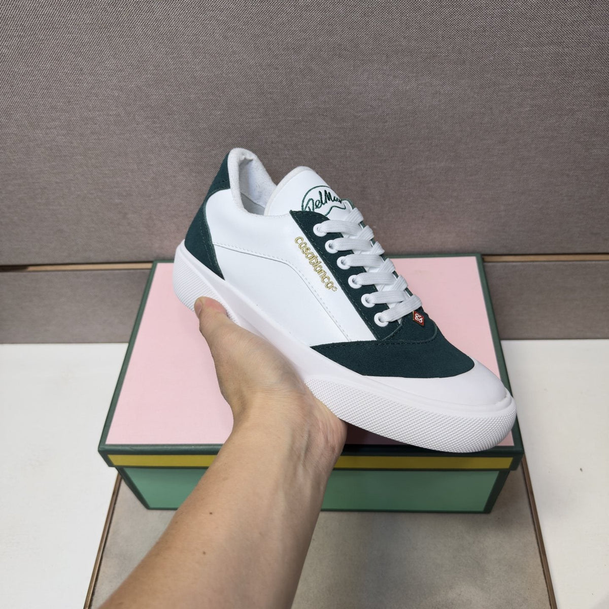 CASA BLANCA White and Dark Green Sneakers — model