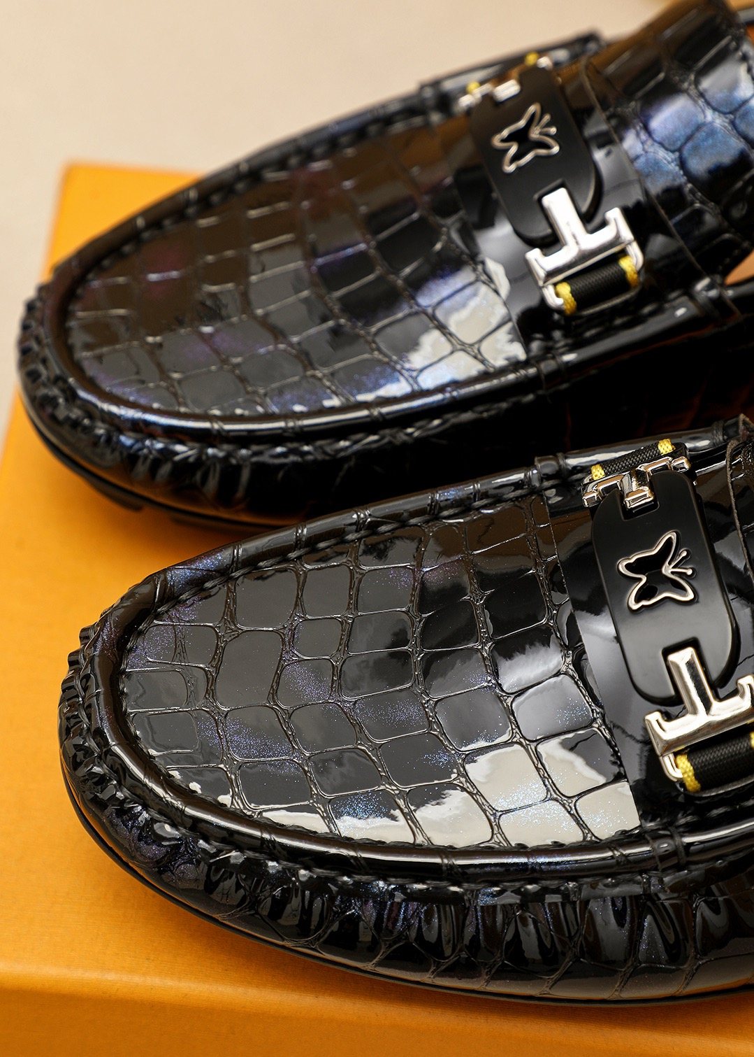 Louis Vuitton Black Embossed Loafers — detail