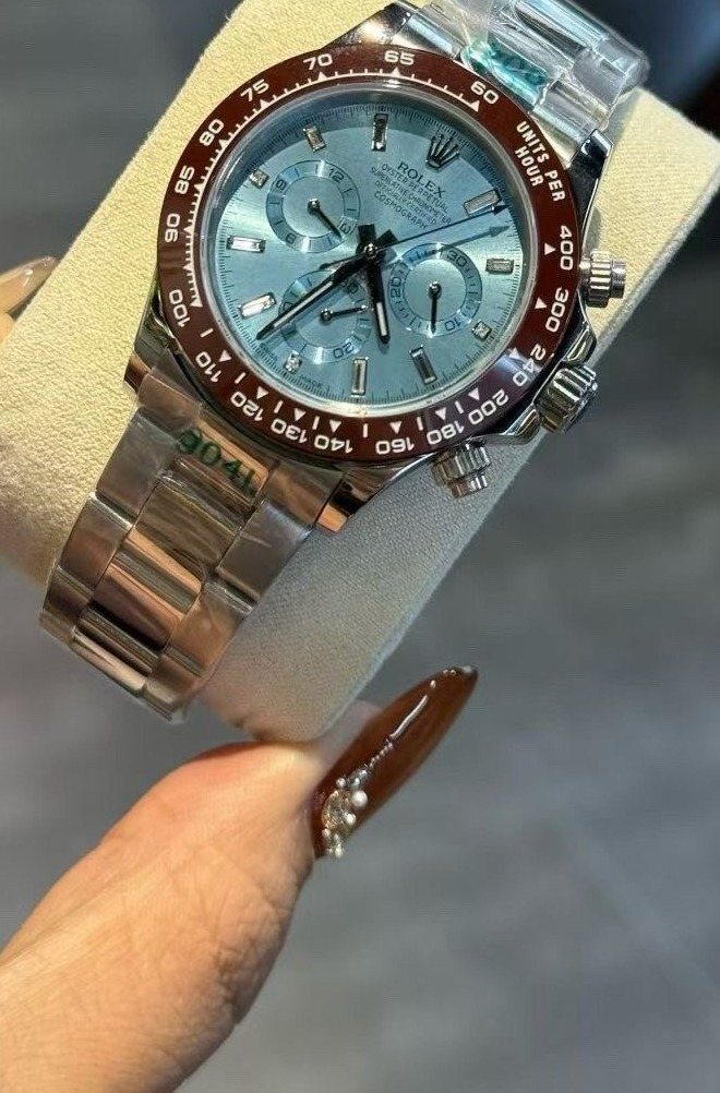 Rolex Brown Rose Gold Blue Dial Bracelet Watch — hero