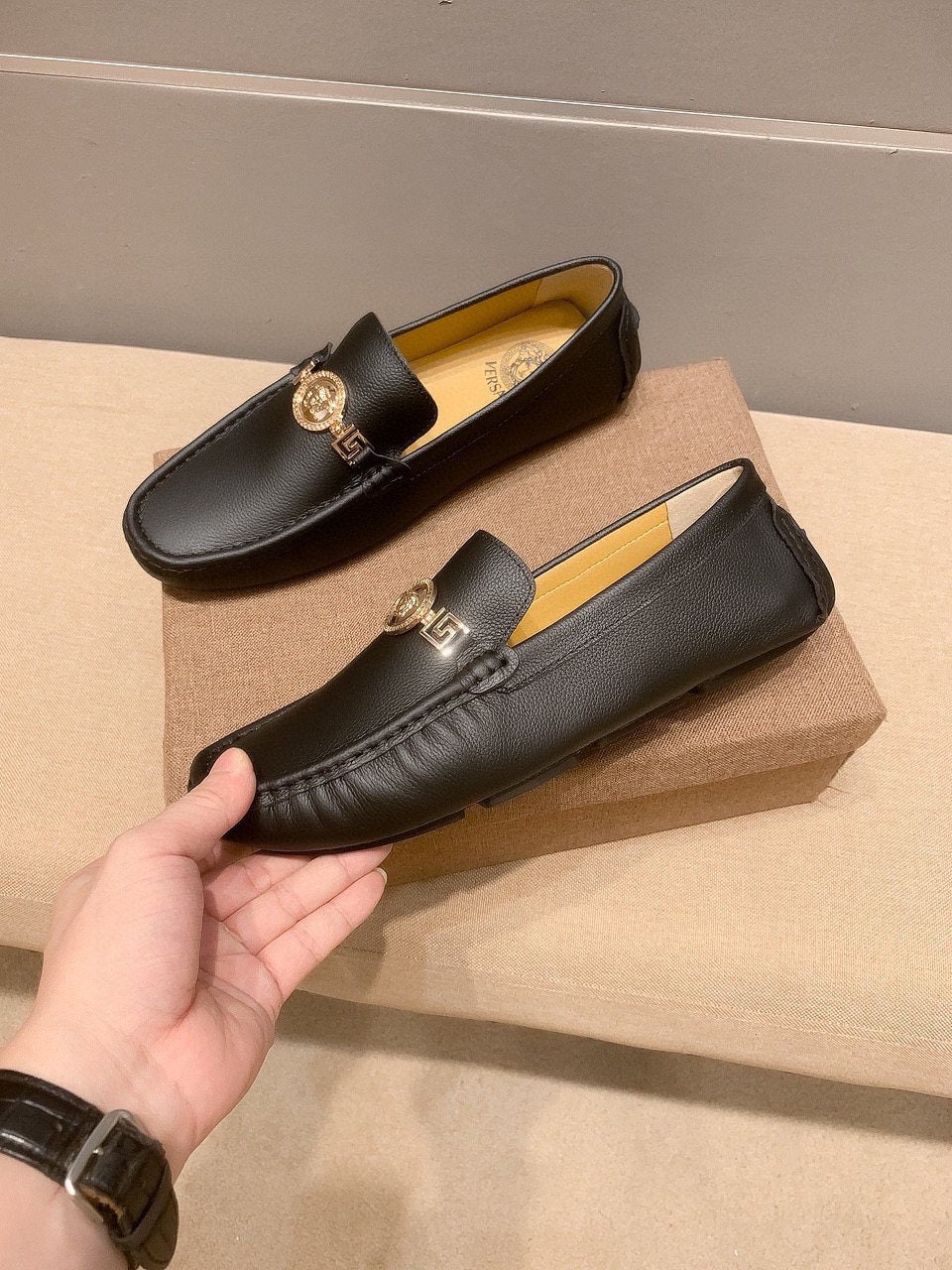 Versace Black Medallion Loafers — front