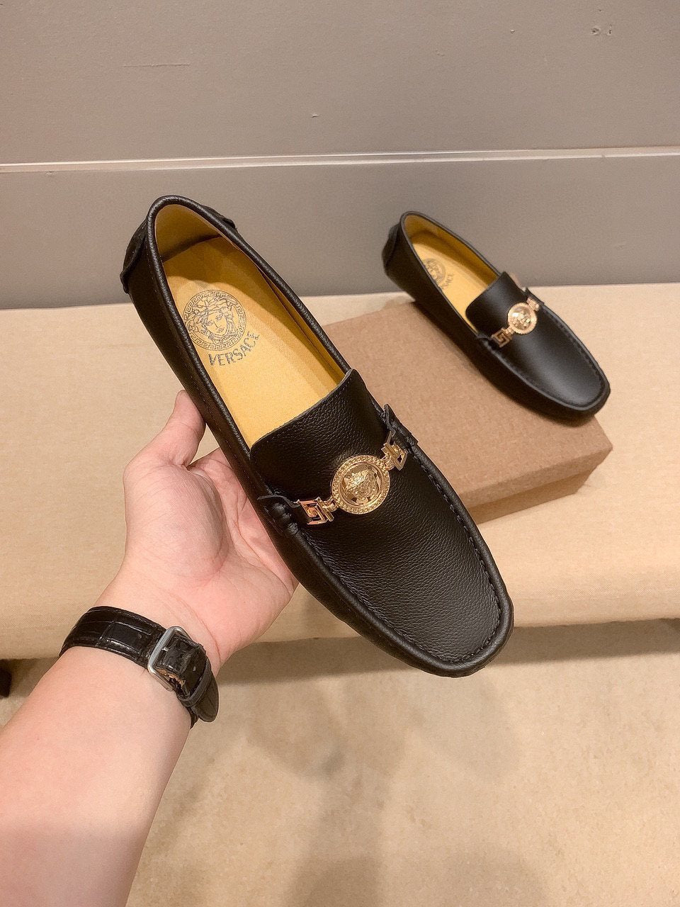 Versace Black Medallion Loafers — model
