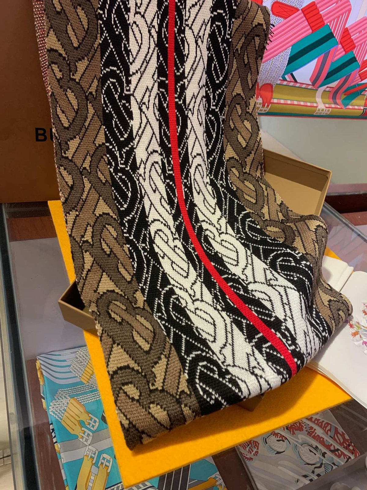 Burberry Patterned Fringed Scarf — side
