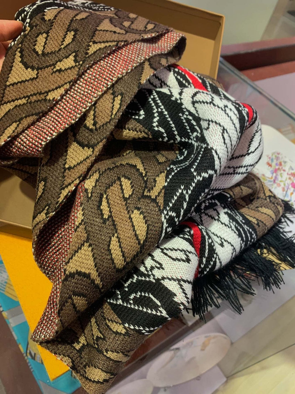 Burberry Patterned Fringed Scarf — detail