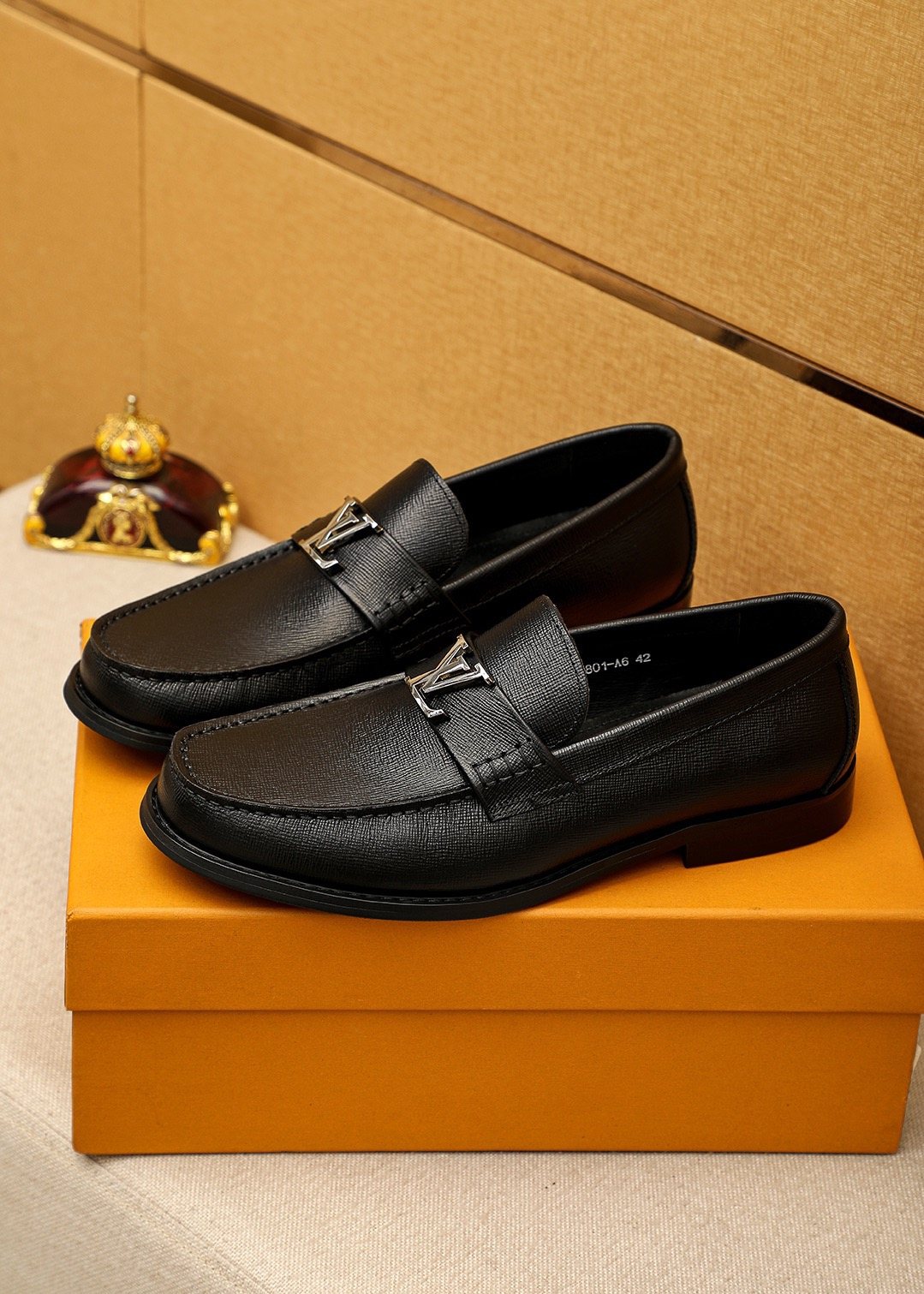 Louis Vuitton Black Leather Buckle Loafers — front