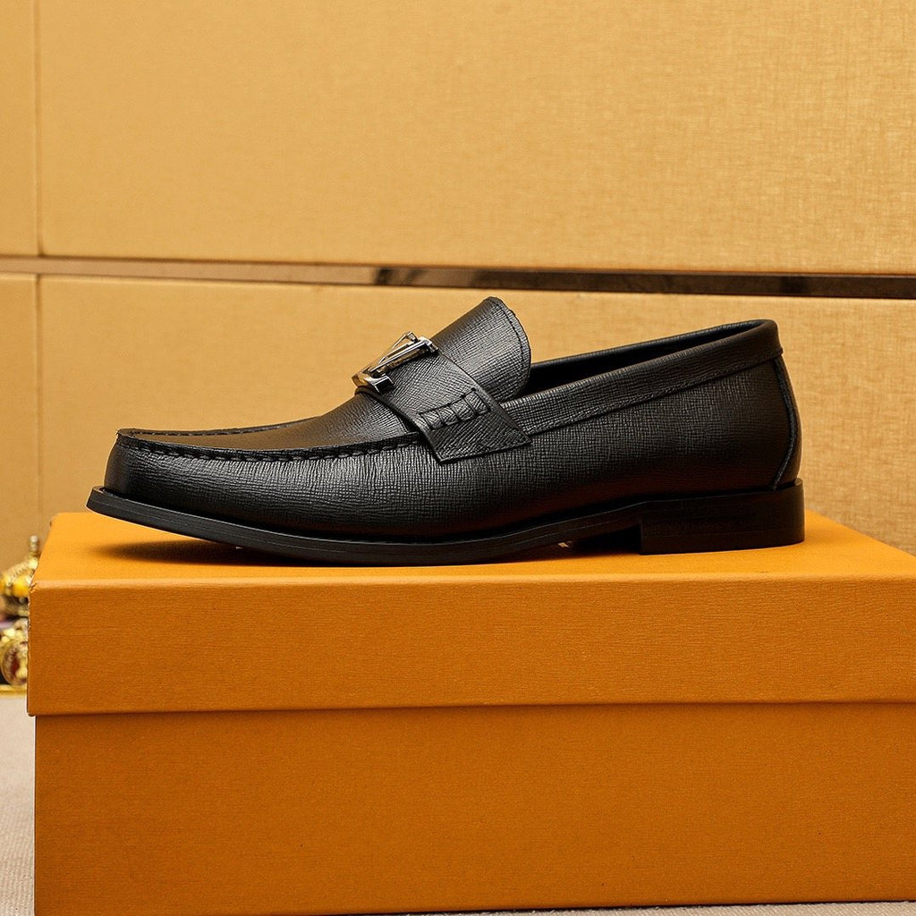 Louis Vuitton Black Leather Buckle Loafers — side