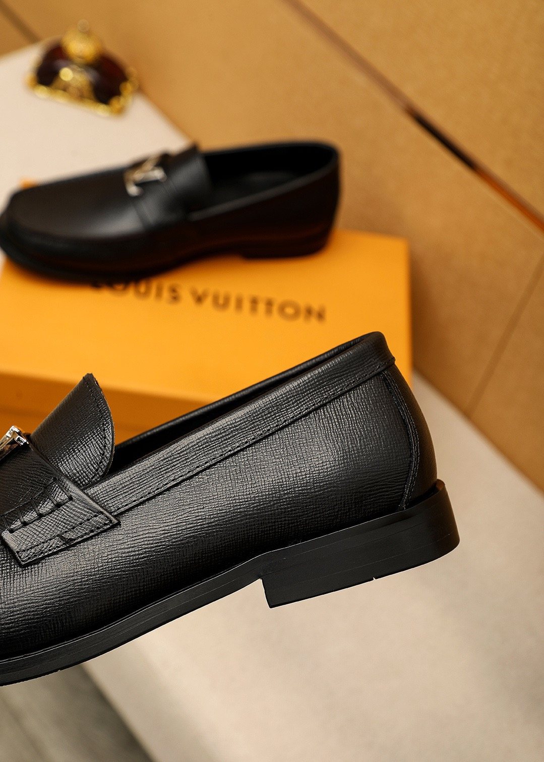 Louis Vuitton Black Leather Buckle Loafers — detail