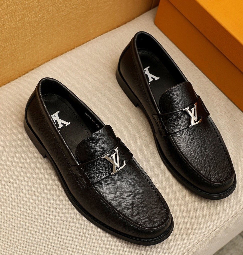 Louis Vuitton Black Leather Buckle Loafers — front