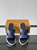 Louis Vuitton Embossed Blue Slide Sandals — hero