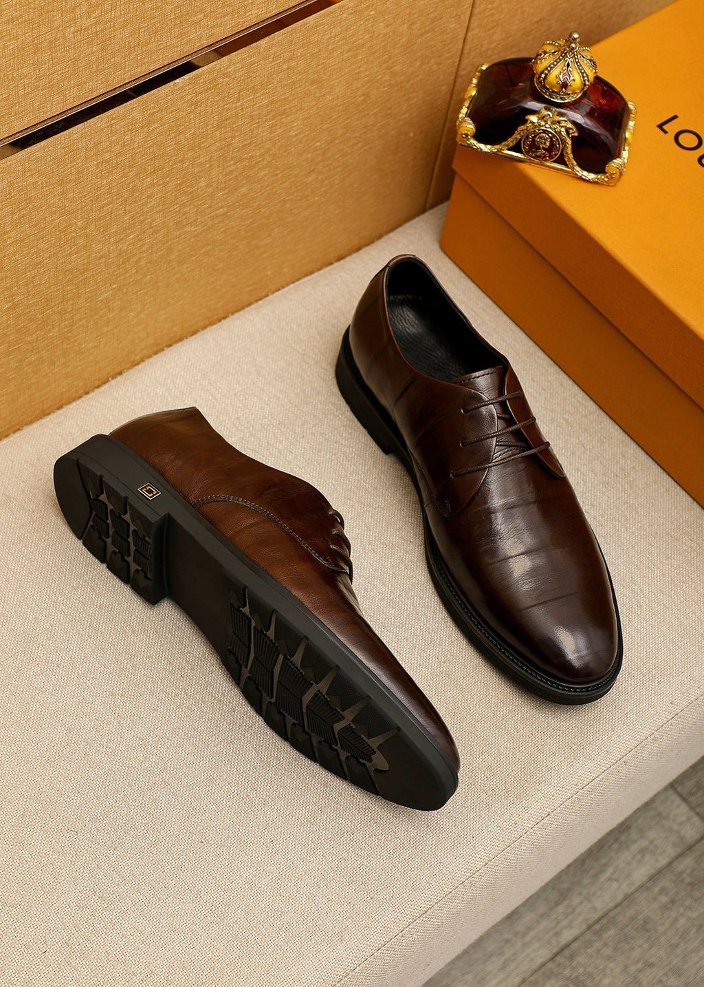 Louis Vuitton Dark Brown Croc-Embossed Dress Shoes — front