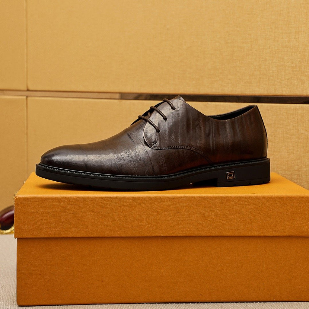 Louis Vuitton Dark Brown Croc-Embossed Dress Shoes — side
