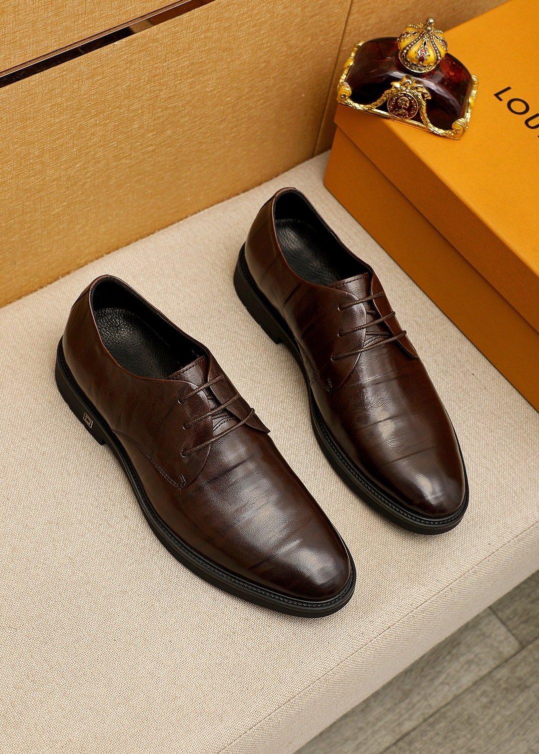 Louis Vuitton Dark Brown Croc-Embossed Dress Shoes — hero