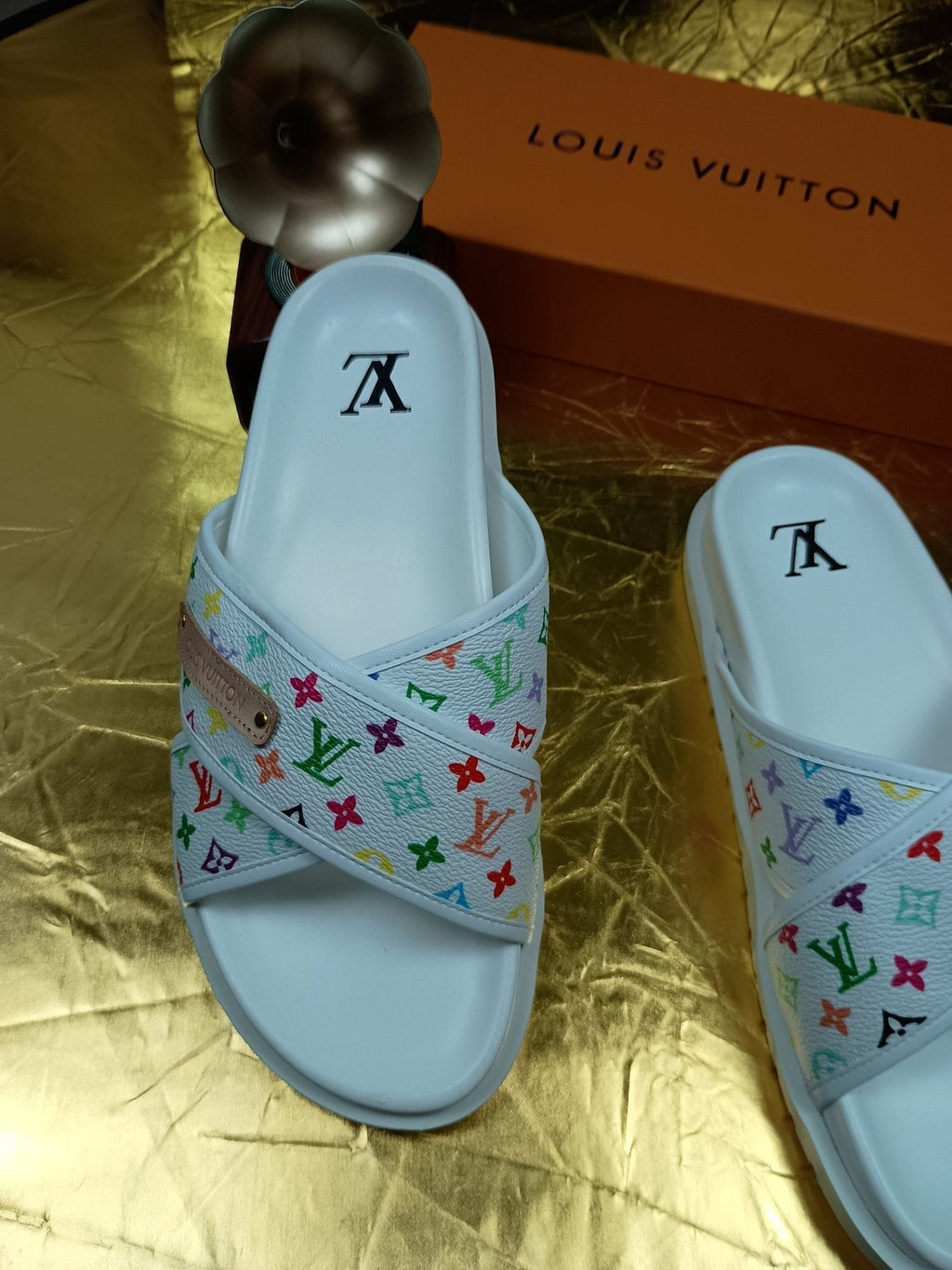 Louis Vuitton Multicolor Monogram Slide Sandals — detail