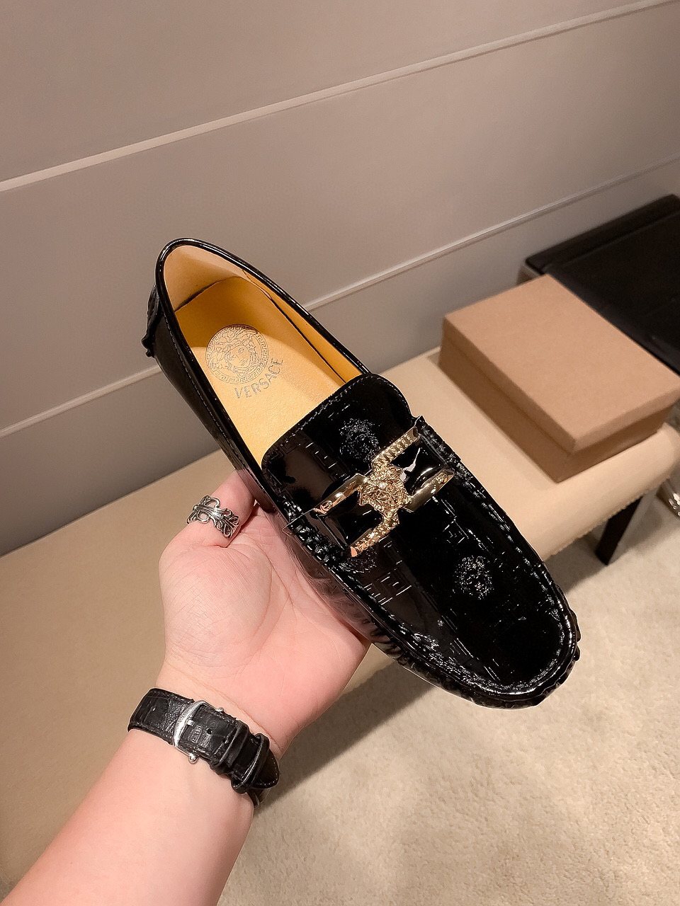 Versace Black Medusa Loafers — side