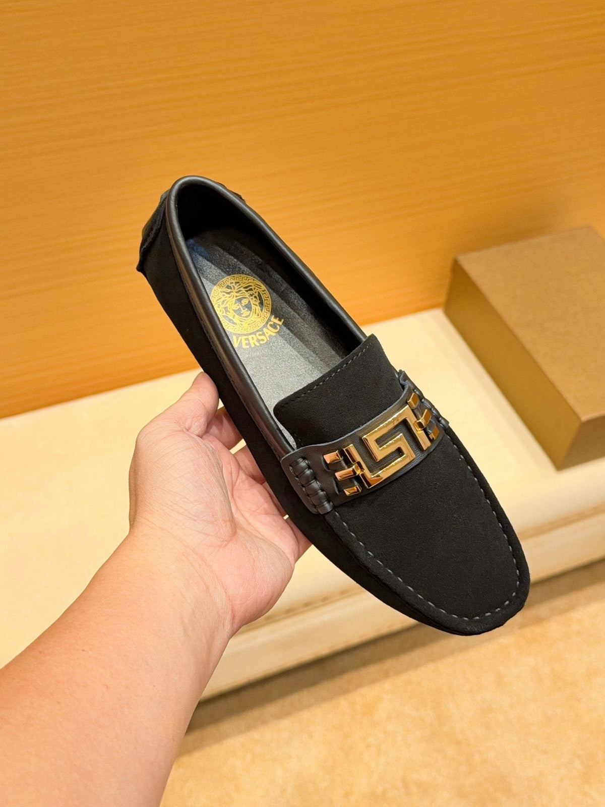 Versace Black Gold Buckle Loafers — front